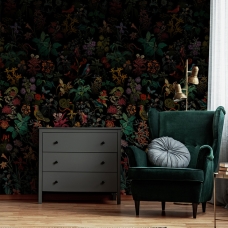 Dark Botanical Wallpaper, Floral Wallpaper Mural