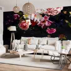 Dark Floral Wallpaper Peel and Stick l Big Watercolor Peony Flowers Wall mural l Temporary Wallpaper