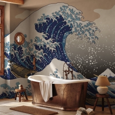 Wave Wallpaper Peel and Stick | Pink Blue Ocean Waves Wall Mural