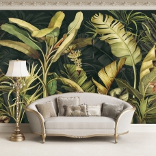 Vintage Tropical Wallpaper, Leaf Wallpaper Peel and Stick, Watercolor Tropical Leaves Wall Mural