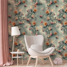 Colorful flowers and tropic leaves wallpaper, Adhesive Wallpaper, Wall mural, Removable, temporary wallpaper Peel & Stick