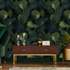 Banana Leaf Wallpaper Peel and Stick l Dark Tropical Wallpaper