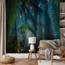 Tropical Wallpaper, Forest Wallpaper, Green Tropical Leaves, Peel and Stick, Removable Wallpaper