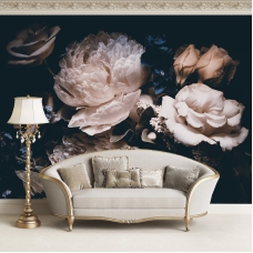 Dark Peony flowers wallpaper Mural - peony floral mural, Floral Wallpaper - Removable Wallpaper - Dark Floral wallpaper