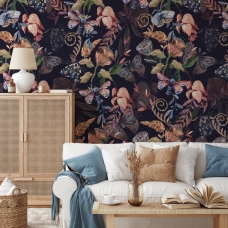 Dark Floral Wallpaper, Peel and Stick, Animal Wallpaper