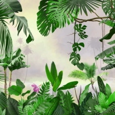 Large tropical rainforest wallpaper, Palm trees, peel and stick green tropical wallpaper, exotic rainforest wall mural