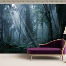 Misty forest peel and stick removable wallpaper, temporary wallpaper, renters wallpaper