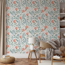 Removable Floral Wallpaper, hand drawn wild flowers removable wallpaper and Stick Wallpaper